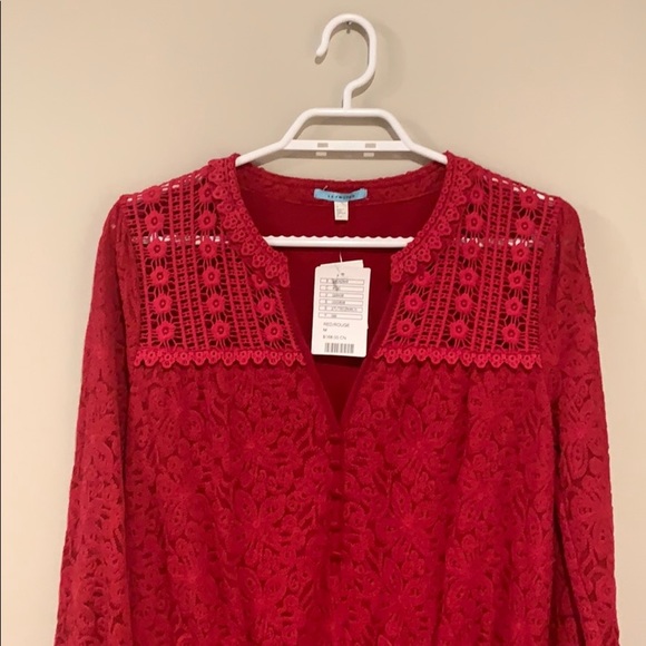 🆕 Anthropologie Leifnotes Red Lace Long Sleeved Dress - Women’s Size Medium - Picture 4 of 6